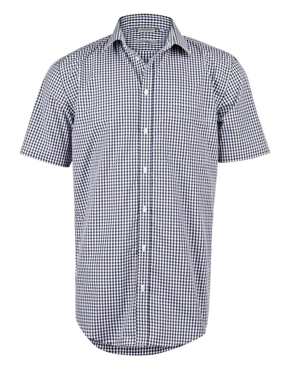 Benchmark Corporate Wear Navy/White / XS BENCHMARK Men’s Gingham Check Short Sleeve Shirt M7300S